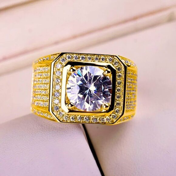 Big 2.50 Ctw. Men's Micro Pave Diamond Ring 18K. Yellow Gold Pltd. - Picture 2 of 4